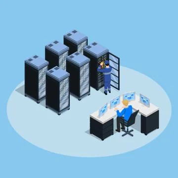 Data Center Isometric Composition Stock Illustration