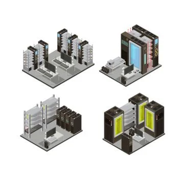 Data Center Isometric Compositions 스톡 일러스트