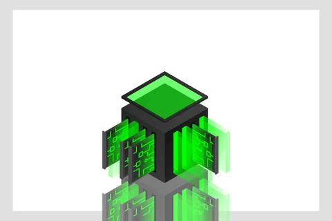 Data center isometric icon, database and cloud data storage concept, PCB slot Stock Illustration