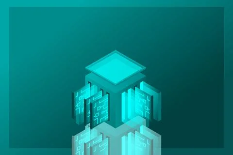 Data center isometric icon, database and cloud data storage concept, PCB slot Stock Illustration