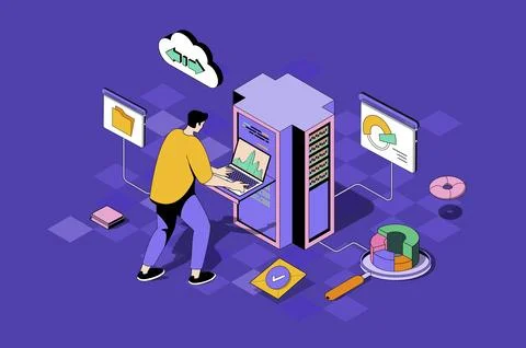 Data Center Isometric Illustration Stock Illustration