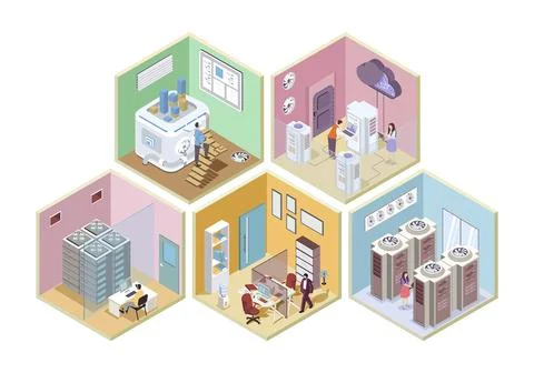 Data Center Isometric Rooms Stock Illustration