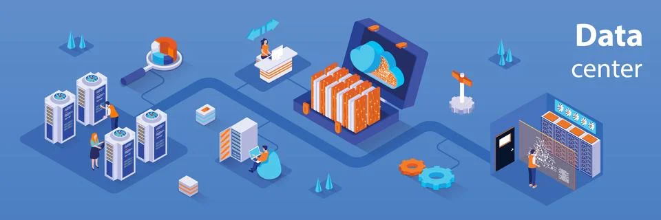 Data Center Isometric Web Concept Stock Illustration