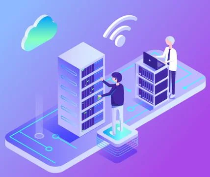 Data Center Isothermic, Network and Laptop Vector 스톡 일러스트