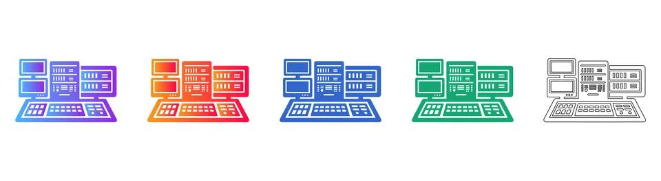 Data Center &amp; IT Infrastructure Icons: Multi Monitor &amp; Server Setup Stock Illustration