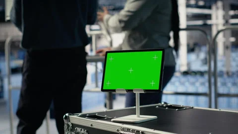 Data center IT professionals check AI dashboard using isolated screen tablet Stock Footage 314803315