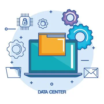 Data center laptop computer file document system secure Stock Illustration