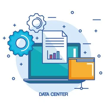 Data center laptop computer folder document information work Illustrazione stock