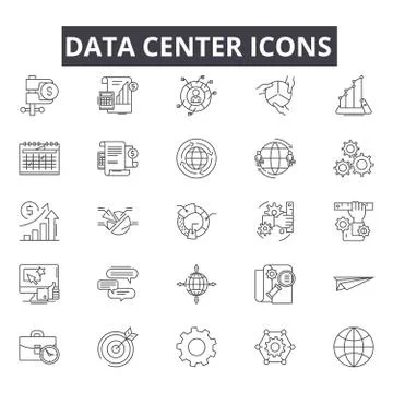 Data center line icons for web and mobile design. Editable stroke signs. Data 库存插图