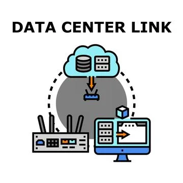 Data center linking information sharing network Stock Illustration