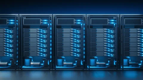 Data Center Liquid Cooling Server Racks With Blue Lighting Stock-Footage 346220885