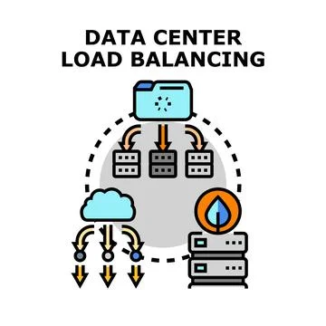 Data center load balancing distributing processing request workload Stock Illustration