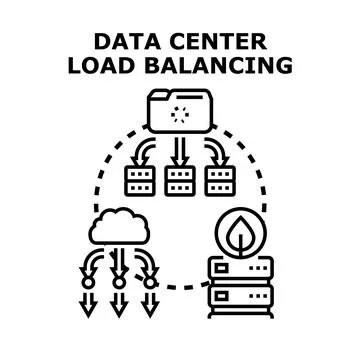Data center load balancing distributing processing request workload Stock Illustration