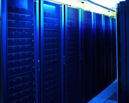 Data center, machine and hardware in server room for information technology 库存照片