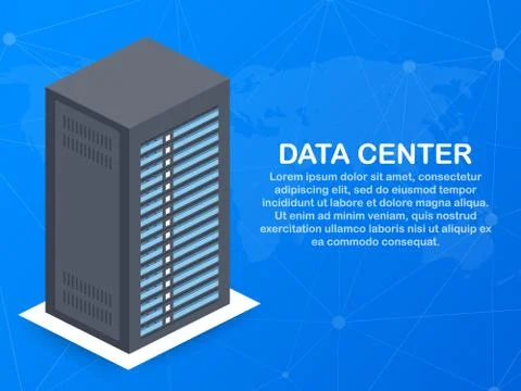 Data center. Mainframe service concept banner, server rack. Server room conce Illustrazione stock