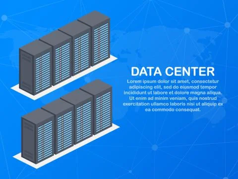 Data center. Mainframe service concept banner, server rack. Server room conce Stock Illustration