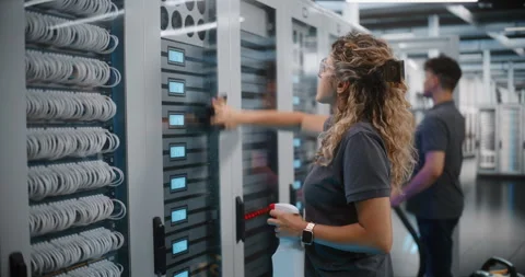 Data Center Maintenance Team Cleaning Server Room Hardware Stock Footage 344883486