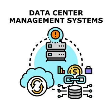 Data center management systems integrating cloud computing operations Stock Illustration