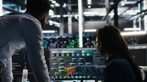 Data center manager supervising engineer using node tree tool 写真素材