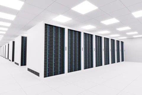 Data Center with many rows of servers Stockillustratie