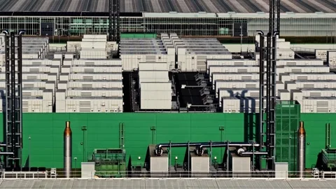 Data Center in Middenmeer, Netherlands showcasing backup diesel power generators Stock Footage 346582905