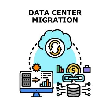 Data center migration moving computing infrastructure to cloud 스톡 일러스트