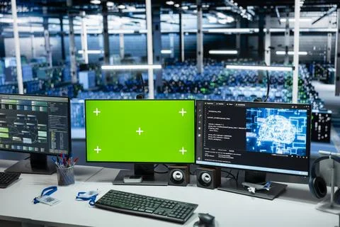 Data center mockup isolated screen PCs monitoring AI LLM models Fotos de archivo
