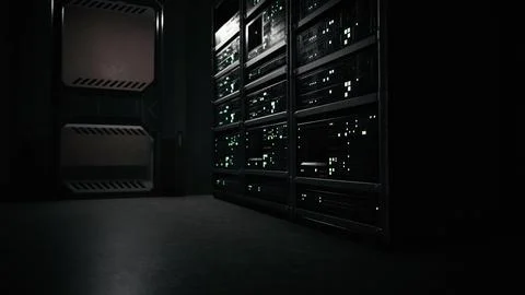 Data center with multiple rows of fully operational server racks Stock Illustration