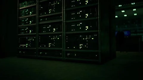 Data center with multiple rows of fully operational server racks 스톡 일러스트