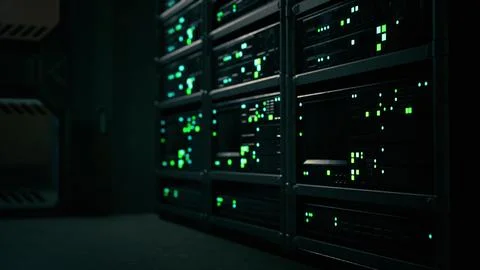 Data center with multiple rows of fully operational server racks Stock Illustration