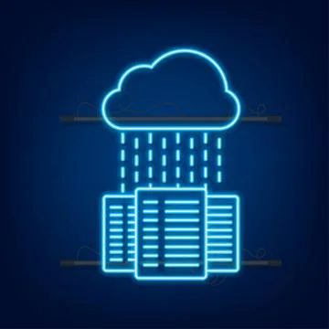 Data center. Neon icon. Mainframe service concept banner, server rack. Server Stock Illustration