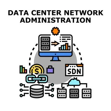 Data center network administration illustration with cloud computing Stock Illustration
