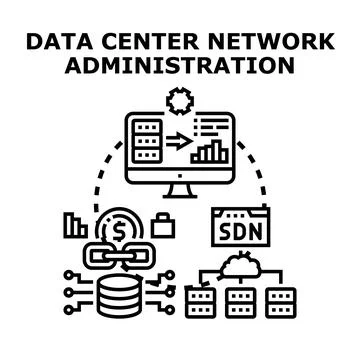 Data center network administration illustration with cloud computing Stock Illustration