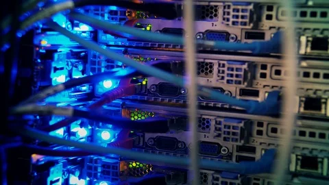 Data Center Network Connections - Network Light - Server Data Connection Stock Footage 96282804