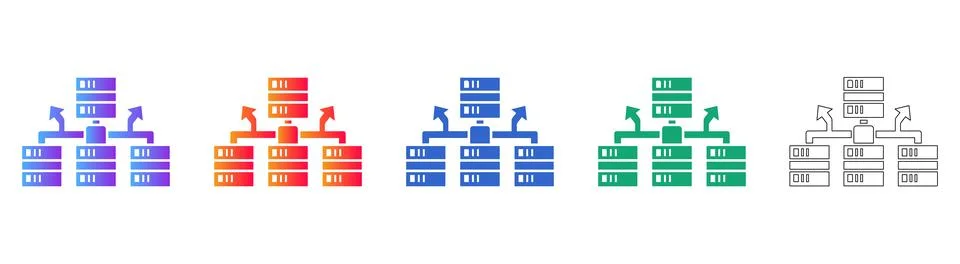 Data Center Network Distribution Icons Stock Illustration