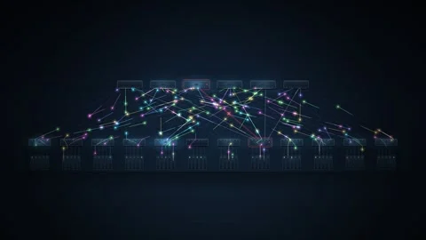 Data Center Network Fabric Traffic Flows Spine Leaf Topology Seamless Loop Vídeos de archivo 348485721