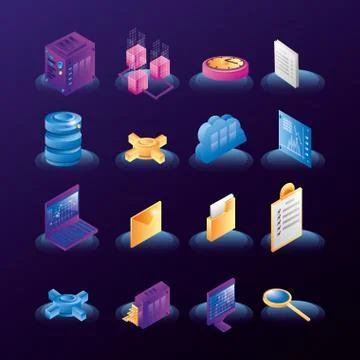 Data center network icons Stockillustratie