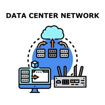 Data center network processing cloud computing infrastructure operations Stock Illustration