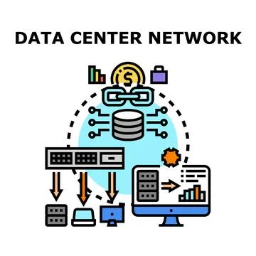 Data center network processing financial information technology Stock Illustration