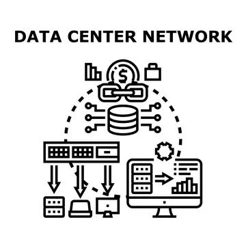 Data center network processing financial information technology Stock Illustration