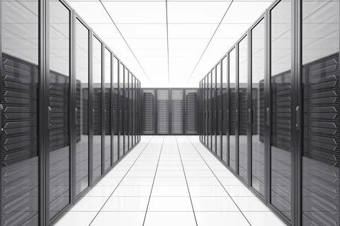 Data center with network servers in futuristic room. イラスト素材