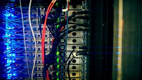 Data Center Network Switch Blue Light Stock Footage 96500362
