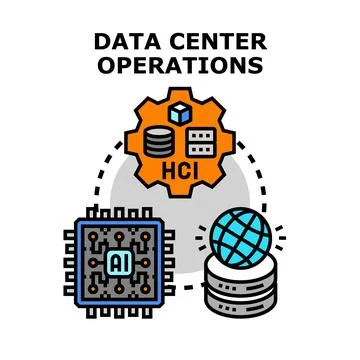 Data center operations with artificial intelligence and hci Stock Illustration