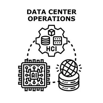 Data center operations with artificial intelligence and hci Stock Illustration