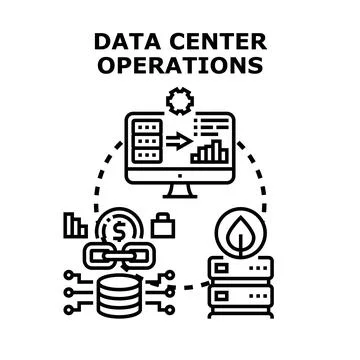 Data center operations managing digital information and network infrastructur Stock Illustration