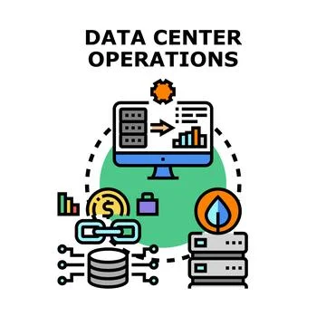 Data center operations managing digital information and network infrastructur Stock Illustration