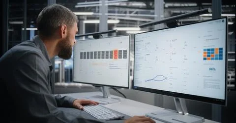 Data Center Operations Specialist Managing Critical Heat Alert Across Server Stock Photos