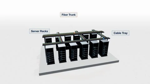 Data center overhead cable tray management animation Stock Footage 339334819