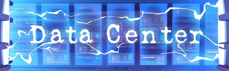 Data center poster with server room Stock Illustration