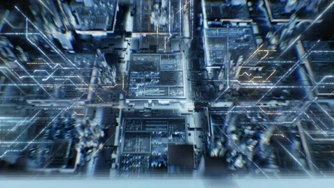 Data Center to Processor Chip Core, One-Shot Computing Flythrough Video stock 346618200